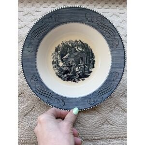 Currier and Ives Royal China Blue Serving Bowl Maple Sugaring  USA